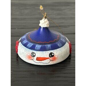 Hand-Painted Artist Signed Wood Snowman Head Christmas Ornament Primitive